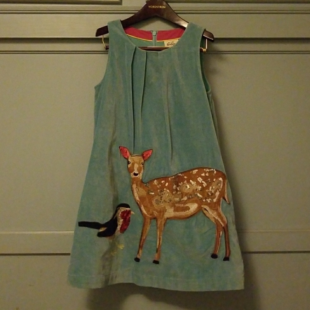 Velvet Mini Boden Appliqué Apron Dress 7-8Y